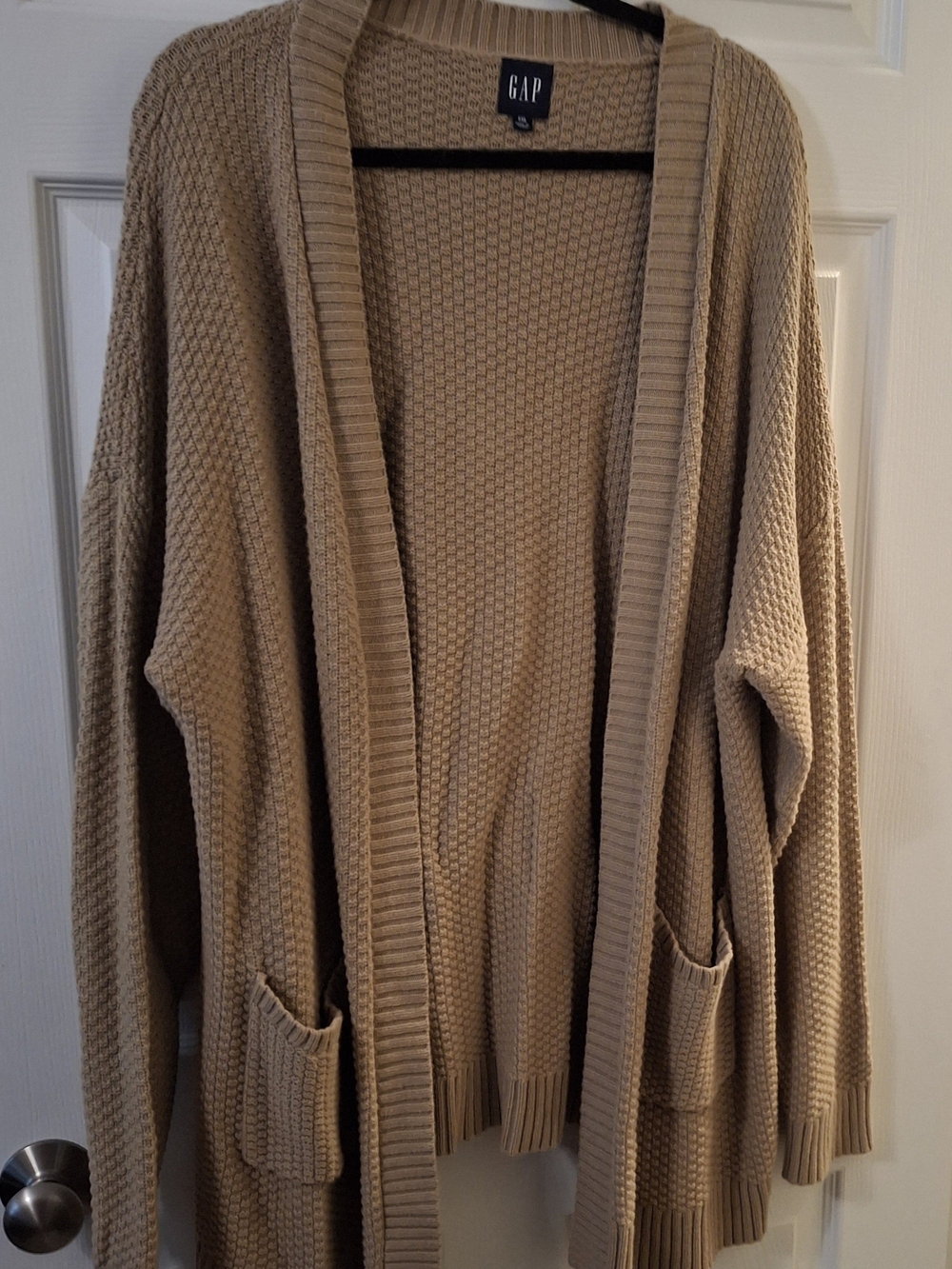 GAP Women's Open Front Beige Waffle Knit Cardigan